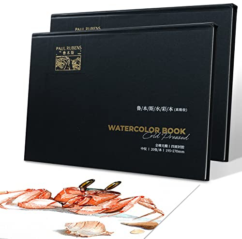Paul Rubens Aquarell-Skizzenbuch, hohe Saugfähigkeit, Künstlerqualität, kaltgepresstes Aquarellpapier für Aquarellfarben und nasse Medienblock, 100 % Baumwolle, 63.5 kg, 2 Stück (40 Blatt)