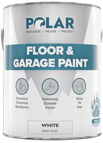Polar White Anti-Slip Heavy Duty Floor & Garage Paint - 5 Litres - For Concrete and Stone Floors, High Performance Paint Protection, Hard Wearing Mid-Sheen Finish & Slip Resistant