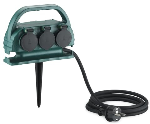 Presa da giardino 6 prese IP44 con maniglia e picchetto, presa esterna impermeabile con cavo in gomma H07RN-F, per esterni, 6 prese di corrente da giardino (10 m, verde)