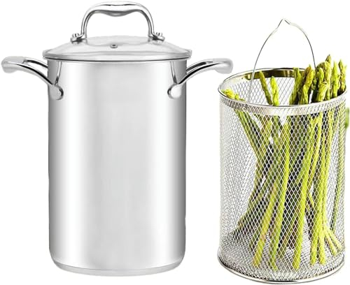 Cooking Pots,Asparagus Pot High with Basket and Glass Lid, Vegetable Asparagus Spaghetti Steamer Stainless Steel Oil Deep Fry Pan Pasta Cooker Pot