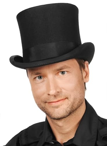Maskworld Hochwertiger edler Zylinderhut (16 cm) aus Wollfilz - schwarz - Hutgröße: 57 - Kostüm-Verkleidung Karneval, Halloween & Motto-Party