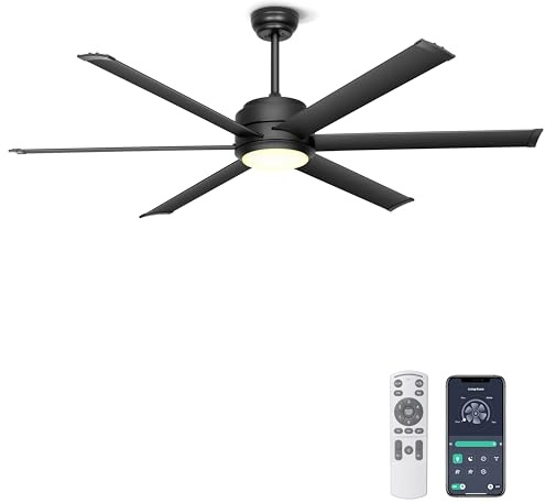 Ohniyou Deckenventilator mit Beleuchtung, Fernbedienung und App,152,4 cm (60 Zoll), dimmbar, Gleichstrommotor, großer Deckenventilator für Terrasse, Wohnzimmer