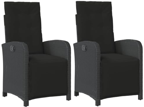 vidaXL Gartensessel 2 STK., Gartenstuhl mit Fußteil, Garten Liegestuhl mit Verstellbarer Rückenlehne Fußstütze, Sessel Relaxsessel Gartenmöbel, Schwarz Poly Rattan