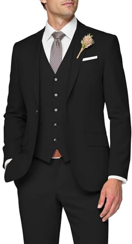 SPTALLFITJSV 3 Piece Suit Men Slim Fit Wedding Suits for Mens Elegant One Button Jacket Single Breasted Vest Pants Set, Black, 5XL
