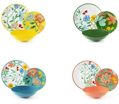 Excelsa Eze Sur Mer Service de vaisselle 12 pièces, porcelaine, multi-décors