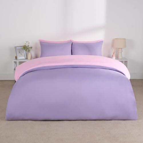 Brentfords Lilac Single Duvet Set, Reversible Pink Soft Breathable Quilt Covers Luxury Hotel Quality Microfibre Bed Set Single Duvet Quilt Bedding with Pillowcase - Purple/Pink