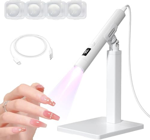 Lampe UV Ongles Gel,Portable Mini UV LED Lampe À Ongles avec Support et 4 Têtes en Silicone,USB Rechargeable,Séchoir à Ongles pour Toutes Les Gels,Vernis Semi Permanent
