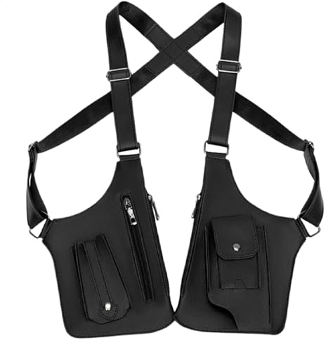 Teksome Bolsa Táctica Antirrobo para Exteriores con Doble Correa para El Hombro y Múltiples Bolsillos - Bolsa De Bandolera Táctica para Hombres, Bolsa De Bandolera De Cuero De PU para Acampar, Viajes