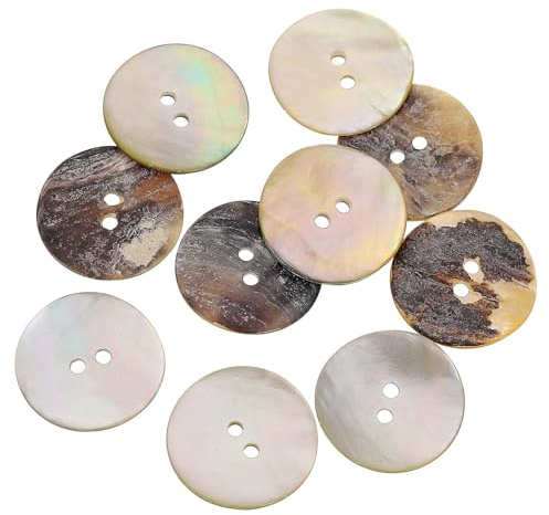 QUARKZMAN 10 Pz Pulsanti in Guscio Naturale, 2 Fori Pulsanti in Madreperla 25mm Pulsanti per Cucire Artigianato Pulsanti per Cucire per Camicia Fai da Te Decorazione, Marrone