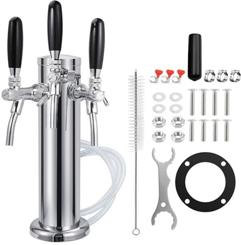 3'' Flödesjusterbar Trippeltapp Kegerator Tower 304 rostfritt ölkrantorn, självstängande ölkran Fattorn Flödeskontroll för fatölkranautomat, förmonterad ölledning Kegerator krantorndelar