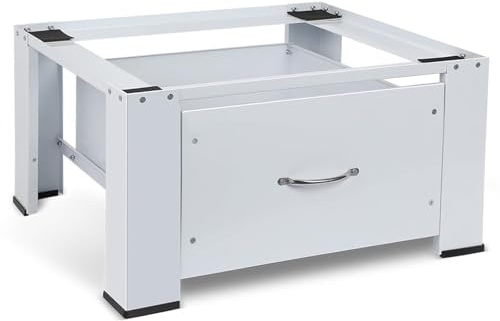 Base de acero para lavadoras con cajón, hasta 150 kg, base estable para lavadoras con almohadillas antideslizantes, estructura elevadora para secadoras, frigoríficos, color blanco, 64 (largo) x 54,5