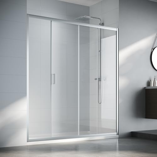 SIRHONA Cabine de douche Coulissante 170 x 185 cm Paroi de douche Transparent coulissante verre sécurit 5mm, Facile à nettoyer, blanc argenté