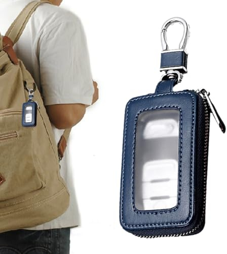 Estuche para llaves para automóvil - Bolsa para llaves de coche | Soporte para llavero inteligente, protector funda para llave automática con gancho de Metal y bolsa con cremallera para llavero rem