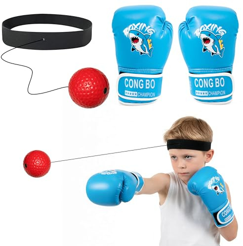 GoaePode - Guantoni da boxe per bambini, in pelle PU, per Muay Thai, MMA, kickboxing, arti marziali, regalo di compleanno per ragazzi e ragazze dai 6 ai 15 anni, colore: blu