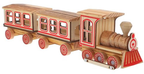 SOIMISS Tren de Madera Simulado para Decoración del Hogar y Juguete Infantil Modelo de Tren de Tres Vagones para Escritorios y Regalos de Cumpleaños