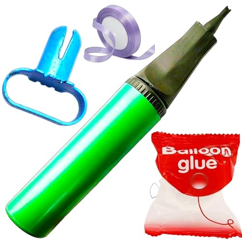 Balloon Hand Pump Set - Manual Air Inflator With Knot Tying Tool, Balloons Adhesive Glue Dots Tape & 10m Ribbon - Complete Balloon Decoration Kit for Birthdays Party, Wedding, Baby Shower & Any Event