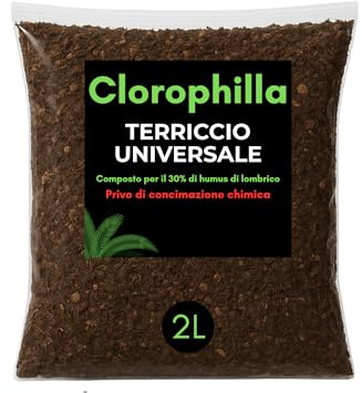 Clorophilla Terriccio Universale per Piante Verdi da Interno ed Esterno – con Lapillo, Pomice e 30% Humus di Lombrico – Substrato Drenante e Arieggiato – 2Litri - 6Litri - 25Litri (2 Litri)