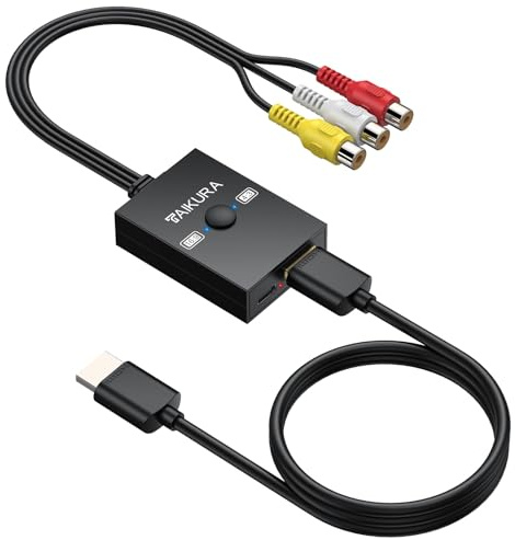 TAIKURA RCA to HDMI Converter with 4:3/16:9 Switch, 1080P AV Composite Video Adapter with HDMI and USB Cables, Supports PAL/NTSC for Wii PS2 DVD VHS to HDTV or Monitor