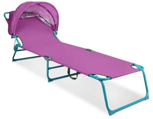 Northroad Beach Lounge Chair with Canopy Shade, Adjustable 4 Position Foldable Tanning Chair, Outdoor Heavy Duty Chaise Lounge Chair, for Poolside Patio Sunbathing Lawn, UPF 50+, Purple