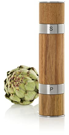 AdHoc MP90 manuelle Doppelmühle aus Holz DUOMILL | Premium Salzmühle und Pfeffermühle | langlebiges Keramikmahlwerk | Mahlergebnis fein bis grob | Akazienholz & Edelstahl | Braun