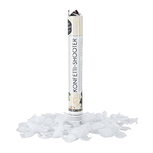 Relaxdays 10021772 Party-Popper 40 cm, 6-8m Effekthöhe, Konfetti-Shooter, Konfetti-Kanone, Rosenblätter/Weiß