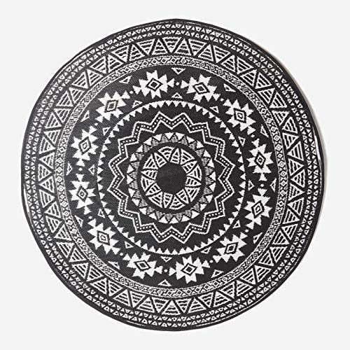 Homescapes Outdoor-Teppich wetterfest, runder Gartenteppich schwarz-weiß mit Mandala-Muster, beidseitig verwendbar, regenfest & abwaschbar für Balkon, Terrasse, Garten, Camping & Indoor, 180 cm