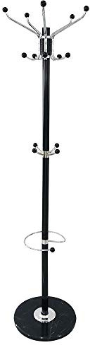 BAKAJI Attaccapanni Appendiabiti di Design a Piantana da Terra in Metallo con 16 Ganci Appendi Abiti Portaombrelli e Base in Marmo Dimensione 37 x 37 x 176 cm (Nero)