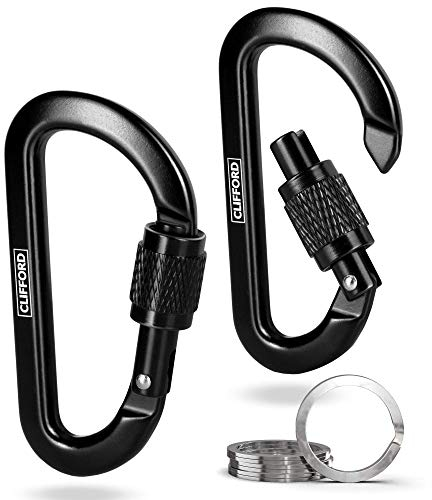 CLIFFORD Mini Karabiner I 120 Kg Belastbarkeit I Carabiner Schlüsselanhänger aus robustem Aluminium 6082 I Schlüsselkarabiner I Karabinerhaken Klein Schwarz für Schlüsselbund, Schlüsselringe, Camping