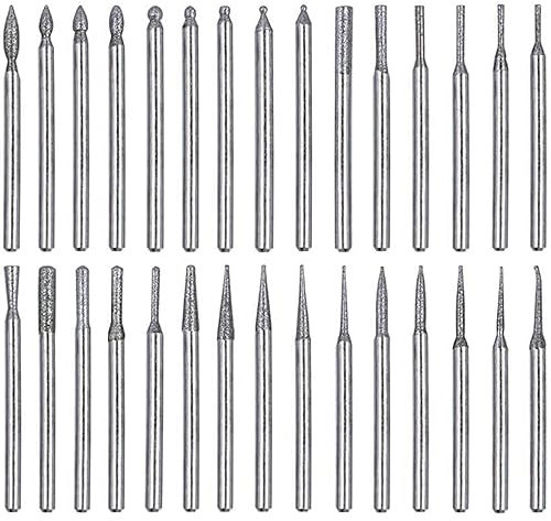 KEWAYO Set di 30 punte diamantate per la creazione di vetro, pietra, ceramica e gioielli, con gambo da 2,35 mm, con custodia