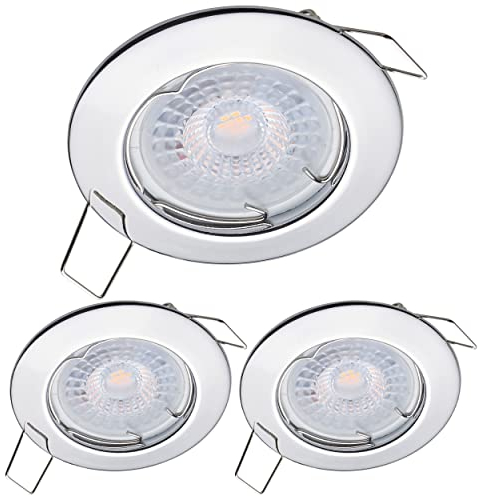 Oktaplex lighting 3er Set LED Spot Sedan - mit LED Modul 4,8W 2700K 230V 380lm Warmweiß 110° - Einbaustrahler Chrom Lochmaß 60mm