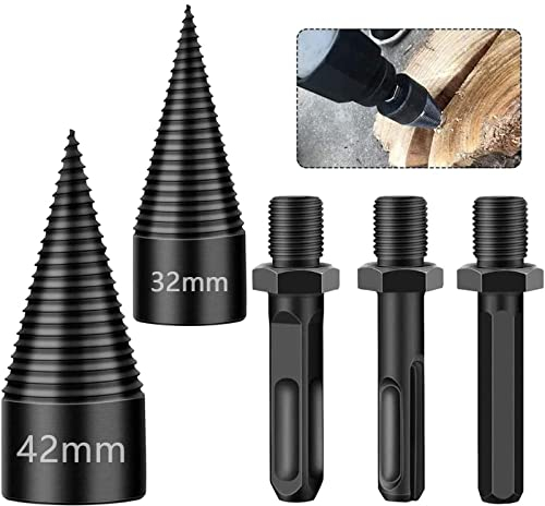 Spaltholzkegel Bohrkegel, 42mm und 32mm Holzspalter Schraube Kegel Holz für Holzspaltkeil Holzspaltbohrer, Kegelspalter mit 3pcs Bohrgriffe für Holz mit kleinerem Durchmesser