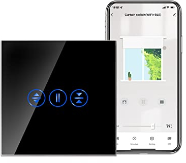 CNBINGO WiFi Roller Shutter Switch, Smart Touch Switch, Smart Life App Control, Neutral Wire Required, Black