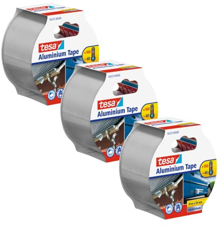 tesa Cinta de Aluminio 50 micras - Paquete de 3 - Standard, 3x 10mx50mm