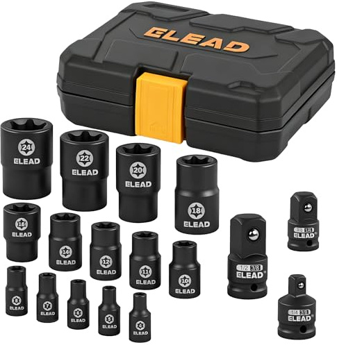 17-Piece Inverted E-Torx Socket Set - Premium Impact Cr-V Steel E4 - E24 Star Female Sockets for Impact Wrench 1/2 3/8 1/4 Drive Precision Torque Kit with Storage Case
