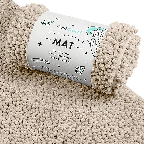CatGuru Cat Litter Mat, Medium, Extra Large, XXL, Waterproof Litter Box Mat, Non Slip Kitty Litter Mat, Machine Washable Litter Trapping Mat, Soft Litter Tray, Cat Stuff (Medium, Sand/Heavy-Duty)