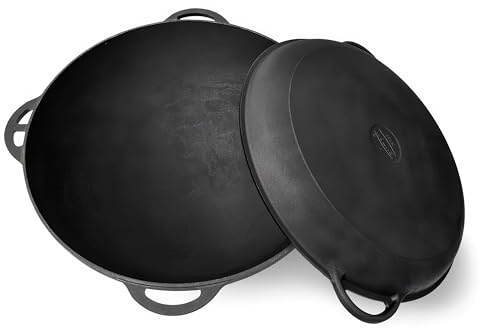 Dutch Oven Topf mit Deckel Syton (12,5 Quarts (12 L) - Camping Dutch Oven - Gusseisen Kochgeschirr Set - Usbekisches Kasan Gusseisen - Premium Camping Kochgeschirr - 2 in 1 Deckel als Bratpfanne +