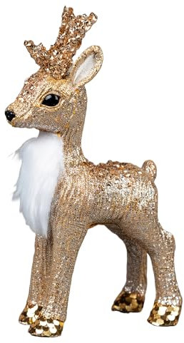 SHATCHI Golden Figures - Centrotavola natalizio con albero di Babbo Natale, gnomo, decorazione per la casa, per feste di Natale, decorazione per finestre, 22 cm, motivo: renna