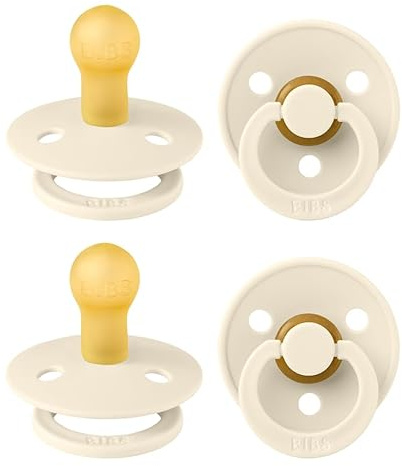 BIBS Dummies Colour 4-Pack, BPA Free Dummy Pacifier, Round Nipple Soothers, Natural Rubber Latex, Made in Denmark, Size 1 (0-6 Months), Ivory
