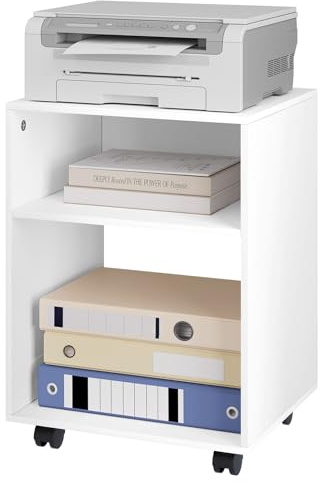 EUGAD Soporte para Impresora, Estantería Movil para Impresora con 2 Compartimentos, Mesa Auxiliar Ruedas con Frenos, 40x35x55 cm, Armario de Oficina Casa Salón, Blanco, 0008CTG