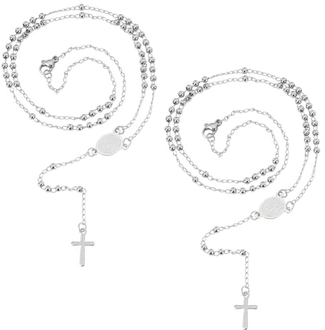 UNICRAFTALE 2 st 53 cm pärlhalsband kors halsband Mary halsband rostfritt stål Y halsband smycken mode halsband med korshänge för kvinnor män meditation smyckestillverkning