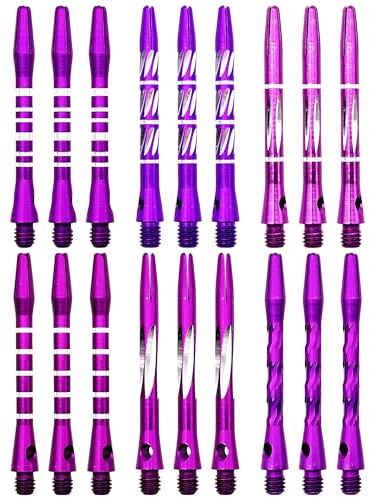 JpGdn Confezione da 18 pezzi di aste per freccette in metallo viola, accessori per erpice, asta per freccette in alluminio con filettatura standard 2BA (viola)