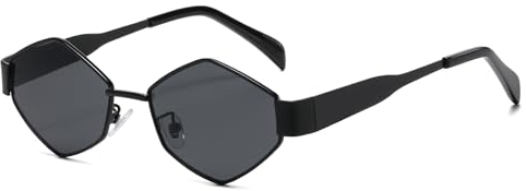 Long Keeper Sonnenbrille Hexagonal Damen Herren Mode Polygon Sonnenbrille Damen Vintage Sechseckige Sonnenbrille Gold Metallrahmen UV400, 56MM