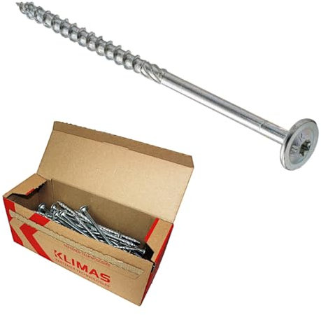 WKCP-B Tornillos de cabeza de plato galvanizados para madera, todos los tamaños, cabeza de plato, tornillos Torx, punta de 8,0 mm de diámetro, (50 unidades de 8,0 x 180 mm TX40)