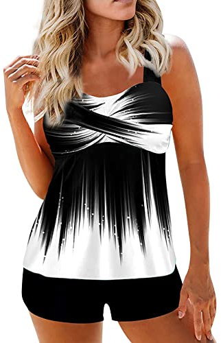 Generic Tankini Damen Bauchweg mit Shorts Badeanzüge für Damen Set Zweiteiler Bademode Strandkleider Push Up mit Bügel Schwimmanzug Sommer Modest Sport Strandmode Badeshorts Swimsuits(Weiß,XXL)