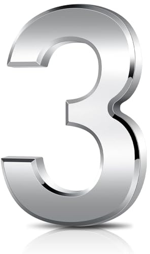 3 Inches Door Numbers Silver Self Adhesive 3D Mailbox Number Waterproof House Door Numbers Street Number Stickers for House Mailbox Apartment Hotel Courtyard Cafe (3)