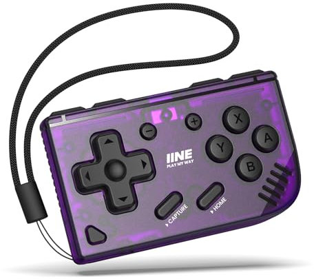 IINE Mini Retro Drahtloser Controller, Mikro-Fernbedienung für Switch/OLED, PC, Android und IOS, Schlüsselanhänger Taschenformat-Controller mit Turbo-Funktion (Lila)