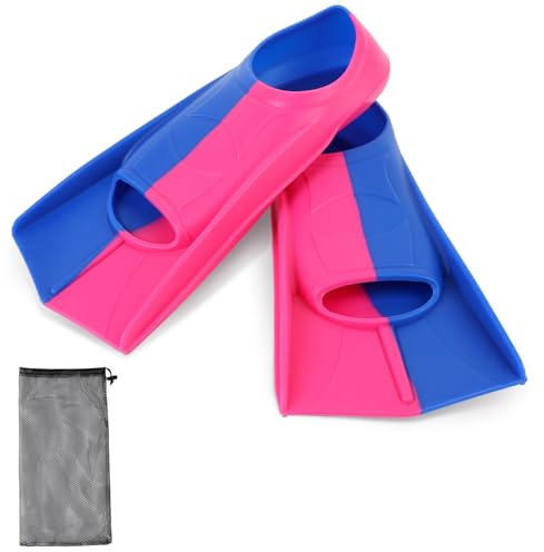 ZEMBSOYA Pinne da Nuoto, Silicone Pinne Corte Professionali per Bambini, Nuoto per Allenamento e Lap per Bambini e Adulti (Rosso e Blu, M)