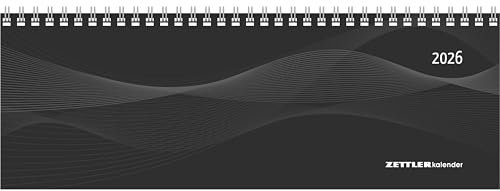 Zettler Tisch-Querkalender Profi schwarz 2026 – Wochenkalender 30 × 11 cm, 1 Woche/2 Seiten, mit Notizblatt & Jahresübersicht, Zeiteinteilung 8–21 Uhr, Monatsregister, Ringbindung, FSC-zertifiziert