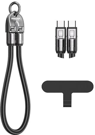 Cordino per cellulare 2 in 1, cavo di ricarica multiplo, 240 W, 5 A, tipo C, portachiavi USB, ricarica rapida, universale, per Apple iPhone, Lightning Android, QC Data Cell 2 in1, colore nero, 0,3 m