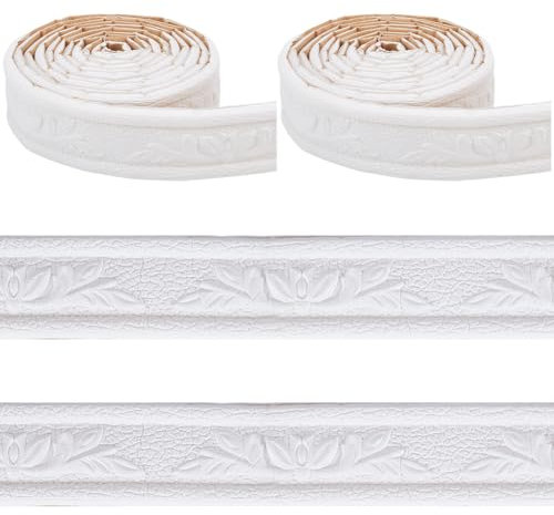 CRASPIRE 2 Rollo de Moldura de Espuma de PVC Blanca de 181 x 1.57 Pulgadas Borde de Pared para Zócalo Borde de Papel Tapiz para Techo Líneas Decorativas Adhesivas Flexibles para Marcos de Ventanas